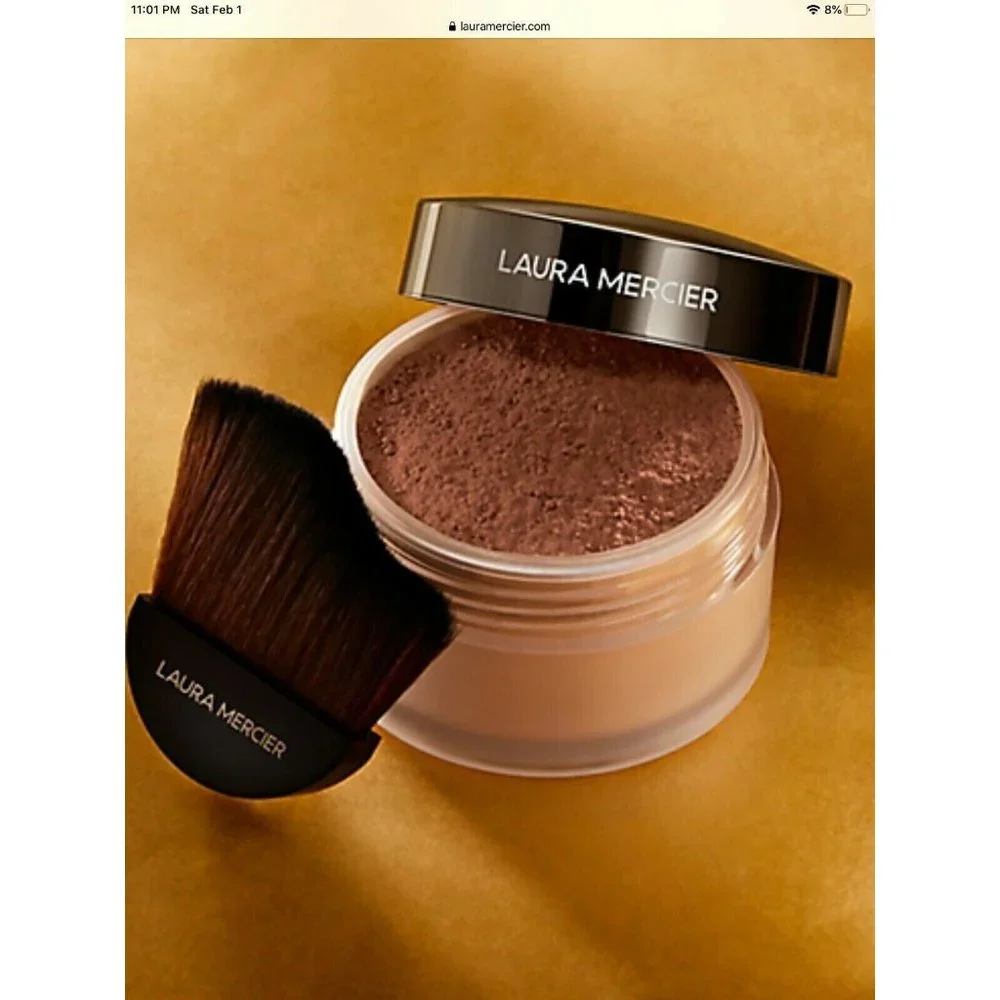 LAURA MERCIER-Make it Glow Setting Powder (Medium-Deep/Full Size)+Brush Set-NIB